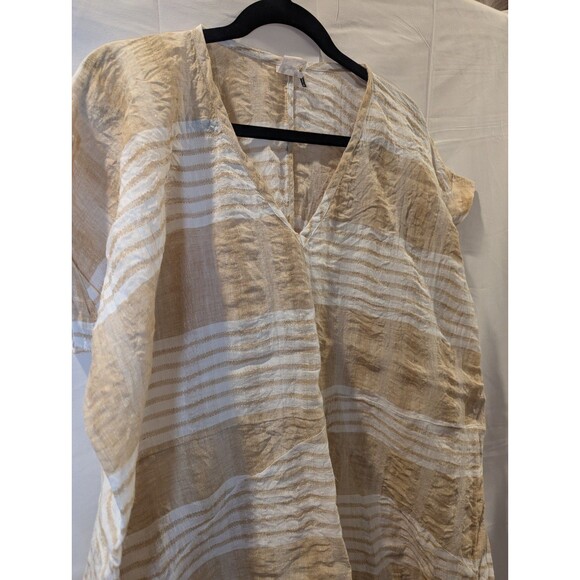 Anthropologie Akemi + Kin 100% Linen Tunic Oversized Coverup Sleeve Striped Sz M - Picture 8 of 10